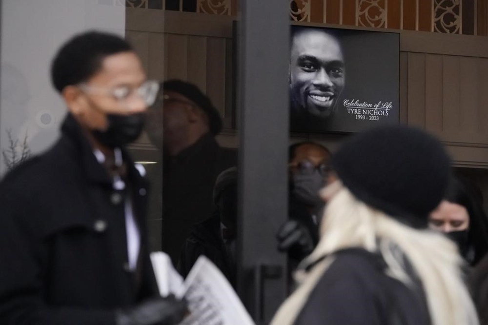 Mourners leave after the funeral service for Tyre Nichols, at Mississippi Boulevard Christian Church on Wednesday, Feb. 1, 2023, in Memphis, Tenn. Nichols was beaten by Memphis police officers, and later died from his injuries. (AP Photo/Jeff Roberson)