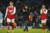 Arsenal's manager Mikel Arteta walks at the end of the English FA Cup 4th round soccer match between Manchester City and Arsenal at the Etihad Stadium in Manchester, England, Friday, Jan. 27, 2023. Manchester City won 1-0. (AP Photo/Dave Thompson)