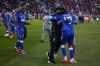 Al Hilal players celebrate at the end of the FIFA Club World Cup second round soccer match between Wydad AC and Al Hilal SFC at Prince Moulay Abdellah stadium in Rabat, Morocco, Saturday, Feb. 4, 2023. Al Hilal won 5-3 after a penalty shootout. (AP Photo/Manu Fernandez)