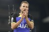 Tottenham's Harry Kane greets supporters after the English Premier League soccer match between Fulham and Tottenham Hotspur at the Craven Cottage Stadium in London, Monday, Jan. 23, 2023. (AP Photo/Frank Augstein)