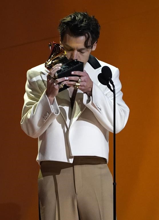 Harry Styles accepts the award for best pop vocal album for