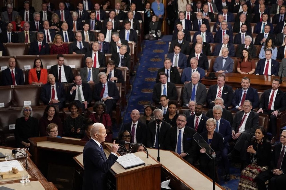 President Joe Biden delivers his State of the Union speech to a joint session of Congress, at the Capitol in Washington, Tuesday, Feb. 7, 2023. (AP Photo/J. Scott Applewhite)
