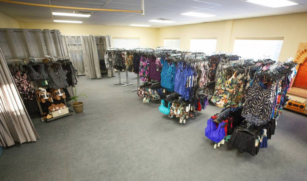 The six changing rooms at Swimwear Express have more space than many other stores. (Mike Deal / Winnipeg Free Press)