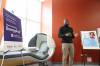 Anugo Okudo, Vice President Engagement for the Brandon University Students’ Union, unveils the EnergyPod on Thursday. (Tim Smith / The Brandon Sun)