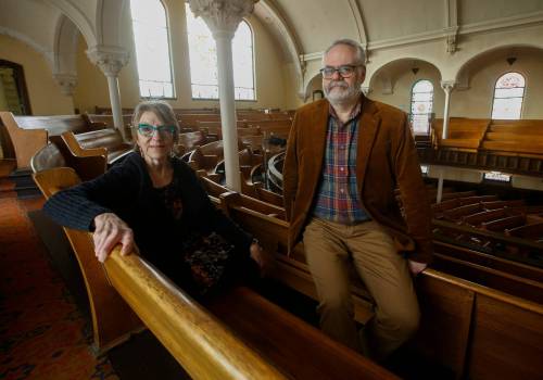 Crescent-Fort Rouge United Church Rev. Marc Whitehead and liason Sandi Howell are thrilled to have the community&rsquo;s help. (John Woods / Winnipeg Free Press)