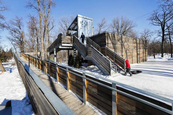 Public City Architecture credits their design and construction of Manitoboggan for opening up 'new kinds of thinking about what public space could be and should be in Winnipeg.' (Ruth Bonneville / Winnipeg Free Press)