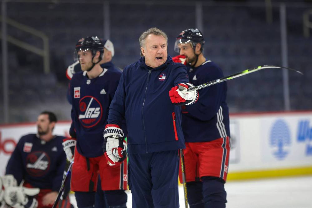 RUTH BONNEVILLE / WINNIPEG FREE PRESS
“We’ve got to hold them more accountable like we did (Monday) morning,” Winnipeg Jets head coach Rick Bowness said. “Just as important is that they have to hold each other accountable.”