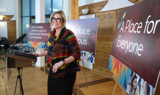 Families Minister Rochelle Squires announces $126 million in funding for new homelessness projects across Manitoba at Circle of Life Thunderbird House in Winnipeg on Tuesday. (Ruth Bonneville / Winnipeg Free Press)