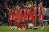 Bayern players celebrate at the end of the Bundesliga soccer match between Bayern Munich and VfL Bochum 1848 at the Allianz Arena in Munich, Germany, Saturday, Feb.11, 2023. (AP Photo/Andreas Schaad)