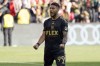 Los Angeles FC forward Denis Bouanga (99) celebrates after scoring in a penalty kick shootout against the against the Philadelphia Union during the MLS Cup soccer match, Saturday, Nov. 5, 2022, in Los Angeles. THE CANADIAN PRESSZ/AP/Marcio Jose Sanchez
