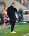 PSG's head coach Christophe Galtier stands on the sideline during a French League One soccer match between Monaco and Paris Saint-Germain at the Stade Louis II in Monaco, Saturday, Feb. 11, 2023. (AP Photo/Daniel Cole)