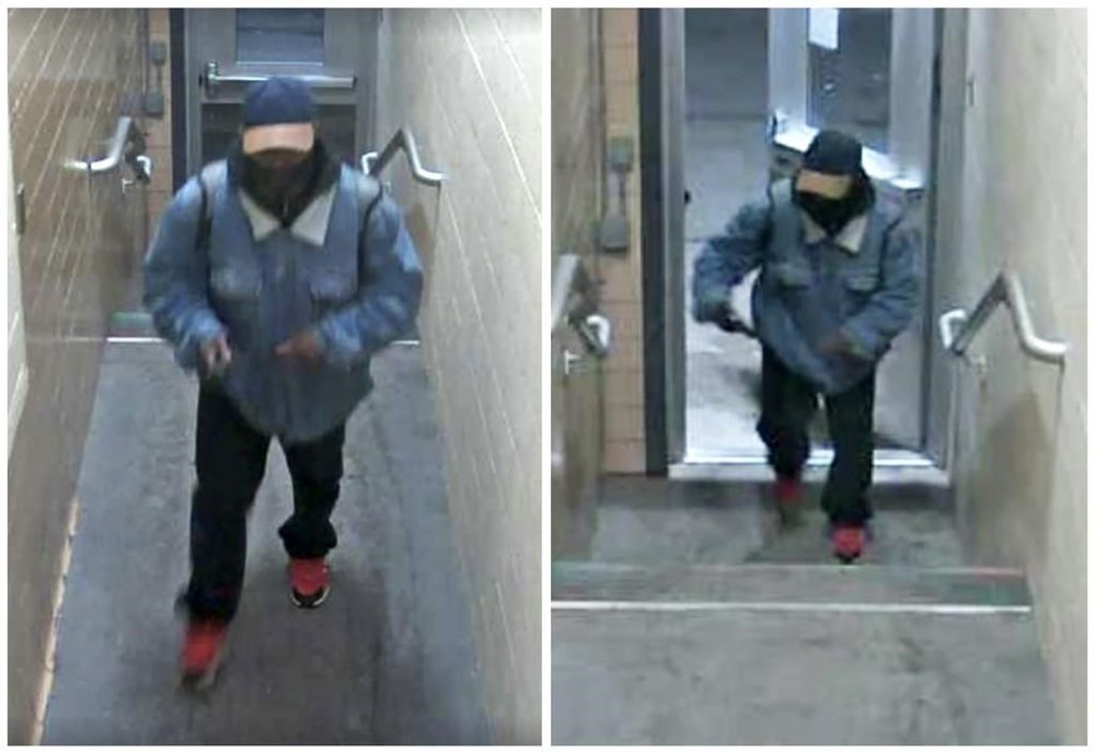 This combination of images from surveillance video provided by Michigan State University Police and Public Safety show a suspect whom authorities are looking for in connection with multiple shootings at the university late Monday, Feb. 13, 2023, in East Lansing, Mich. (Courtesy of MSU Police and Public Safety via AP)