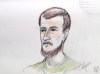 Justin Bourque is depicted in an artist's sketch at his sentencing hearing in Moncton, N.B., on Tuesday, Oct. 28, 2014. THE CANADIAN PRESS/Carol Taylor