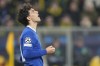 Chelsea's Joao Felix shouts after failing a ascoring chance during the Champions League, round of 16, first leg soccer match between Borussia Dortmund and Chelsea FC in Dortmund, Germany, Wednesday, Feb. 15, 2023. (AP Photo/Martin Meissner)