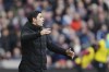 Arsenal's manager Mikel Arteta reacts during the English Premier League soccer match between Aston Villa and Arsenal at Villa Park in Birmingham, England, Saturday, Feb. 18, 2023. (AP Photo/Jon Super)