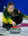 Northern Ontario skip Krista McCarville delivers a rock while playing Manitoba at the Scotties Tournament of Hearts, in Kamloops, B.C., on Saturday, February 18, 2023. THE CANADIAN PRESS/Darryl Dyck