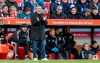 Union's head coach Urs Fischer shouts during the German Bundesliga soccer match between 1. FC Union Berlin and FC Schalke 04 in Berlin, Germany, Sunday, Feb. 19, 2023. (Andreas Gora//dpa via AP)