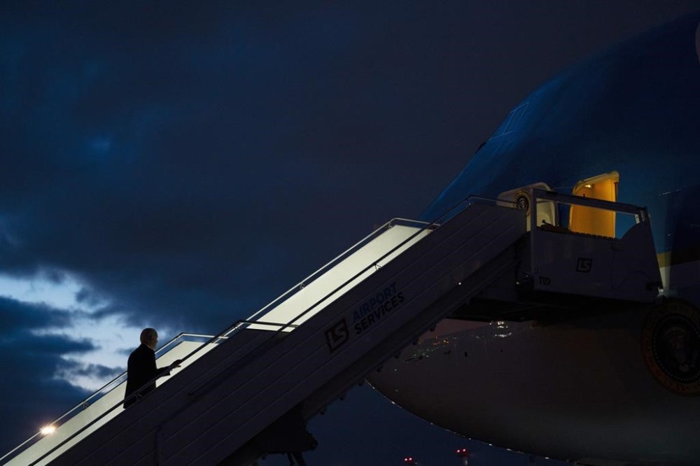 President Joe Biden boards Air Force One at Warsaw Chopin International Airport, Wednesday, Feb. 22, 2023, in Warsaw. (AP Photo/ Evan Vucci)