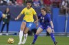 Brazil forward Bia Zaneratto (16) controls the ball in front of United States midfielder Ansi Sullivan (17) during the first half of a SheBelieves Cup soccer match Wednesday, Feb. 22, 2023, in Frisco, Texas. (AP Photo/LM Otero)