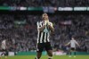 Newcastle's Allan Saint-Maximin reacts during the English League Cup final soccer match between Manchester United and Newcastle United at Wembley Stadium in London, Sunday, Feb. 26, 2023. (AP Photo/Alastair Grant)
