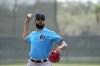 Miami Marlins pitcher Sandy Alcantara throws live batting practice during spring training baseball practice Sunday, Feb. 19, 2023, in Jupiter, Fla. (AP Photo/Jeff Roberson)