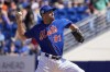 New York Mets starting pitcher Max Scherzer throws during the first inning of a spring training baseball game against the Washington Nationals Sunday, Feb. 26, 2023, in Port St. Lucie, Fla. (AP Photo/Jeff Roberson)