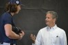 Tampa Bay Rays principal owner Stuart Sternberg, right, talks with pitcher Tyler Glasnow during the first practice for pitchers and catchers at spring training baseball camp, Wednesday, Feb. 15, 2023, in Kissimmee, Fla. (AP Photo/Phelan M. Ebenhack)