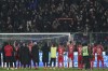 Cremonese's players celebrate their 2-1 win at the end of the Serie A soccer match between Cremonese and Roma at the Zini Stadium in Cremona, Italy, Tuesday, Feb. 28, 2023. (Spada/LaPresse via AP)
