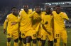 Sheriff's Mouhamed Diop, second right, celebrates with his teammates after scoring his side's third goal during the Europa Conference League playoff second leg soccer match between Partizan and Sheriff, at the Partizan stadium in Belgrade, Serbia, Thursday, Feb. 23, 2023. (AP Photo/Darko Vojinovic)