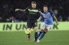 Lazio's Ciro Immobile, left, and Napoli's Amir Rrahmani in action during the Serie A soccer match between Napoli and Lazio, at the Diego Armando Maradona stadium in Naples, Italy, Friday, March 3, 2023. (Alessandro Garofalo/LaPresse via AP)