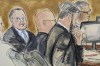 FILE — In this courtroom sketch, former Fox executive Carlos Martinez, far left, sits next to his defense attorneys in Brooklyn federal court, Jan. 17, 2023, in New York. For seven weeks in a U.S. courtroom, federal jurors bore witness to a corruption scandal that had gripped professional soccer and must now decide the fates of two former Fox executives accused of paying millions of dollars in bribes to gain broadcasting rights to soccer's biggest matches, including the World Cup. (Elizabeth Williams via AP, File)