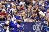 Toronto Blue Jays right fielder Jose Bautista (19) bats against the New York Yankees during seventh inning AL baseball action in Toronto on Friday, September 22, 2017. The Blue Jays announced Sunday that it will have slugger Jose Bautista take his place on the Level of Excellence in a pre-game ceremony. THE CANADIAN PRESS/Frank Gunn