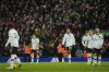 Manchester United players react during the English Premier League soccer match between Liverpool and Manchester United at Anfield in Liverpool, England, Sunday, March 5, 2023. (AP Photo/Jon Super)