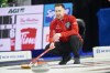 Team Canada skip Brad Gushue delivers a shot during Canada’s match against P.E.I. the 2023 Tim Hortons Brier at Budweiser Gardens in London, Ont. on Monday, March 6, 2023. Gushue has been dealing with some lower-body discomfort over his first few days at the Tim Hortons Brier. THE CANADIAN PRESS/ Geoff Robins
