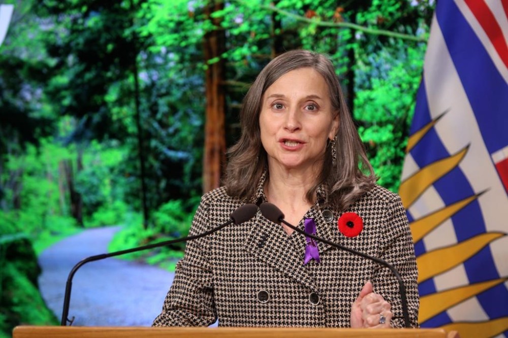 B.C. chief coroner Lisa Lapointe speaks during a press conference at the Legislature in Victoria, Monday, Nov. 1, 2021. The overdose death toll has surpassed 200 for another month in British Columbia. THE CANADIAN PRESS/Chad Hipolito