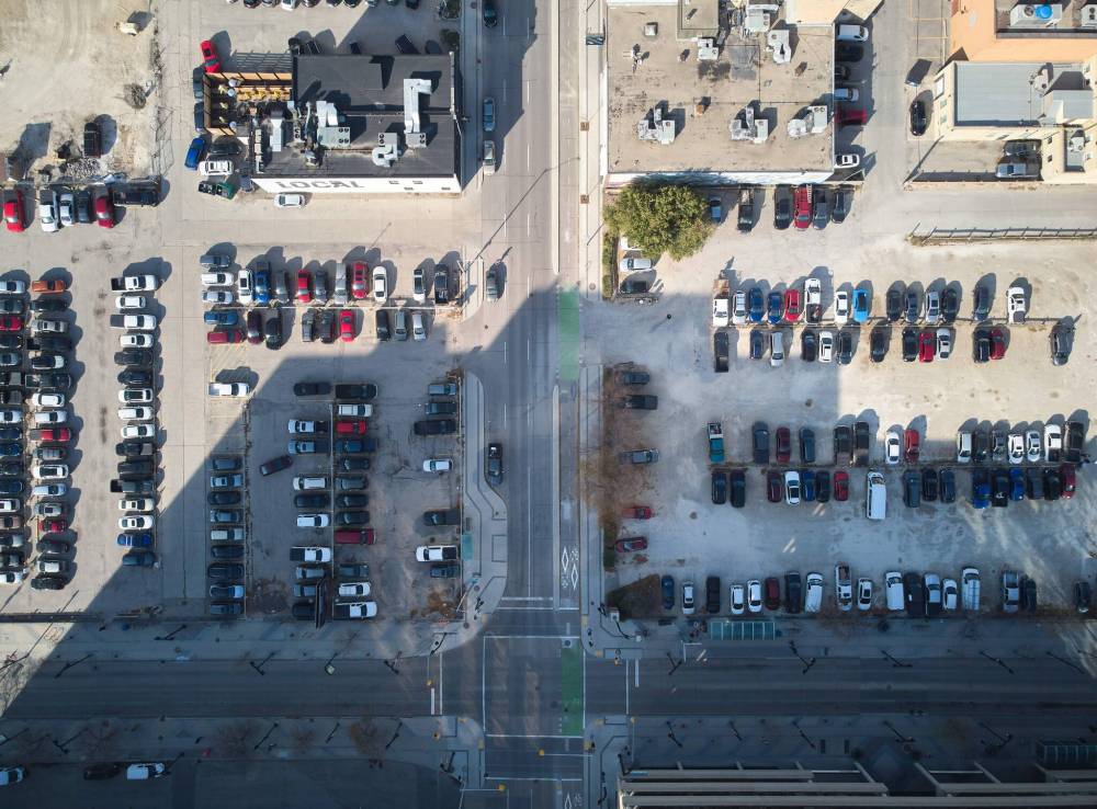 David Lipnowski / Winnipeg Free Press files
An aerial view of Winnipeg’s downtown surface parking lots, for which historial buildings have been razed over the years.