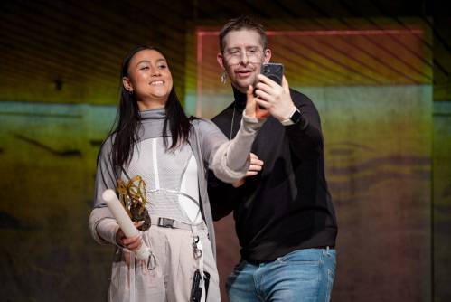 In Space Girl, it falls on Justin Otto to play the cowardly lion, scarecrow and tin man to Brynn Godenir&rsquo;s extra-terrestial Dorothy-Pocahontas hybrid. (Joey Senft / PTE)
