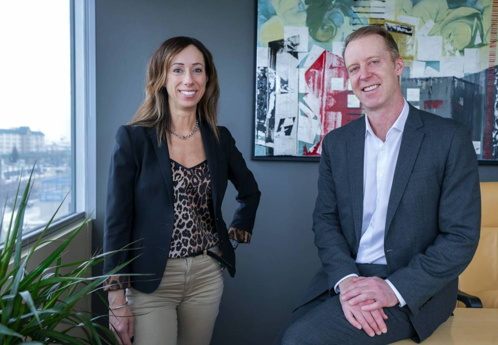RUTH BON-NEVILLE / WINNIPEG FREE PRESS
Evan Mancer, president, and Emily Burt, executive VP and chair of Cardinal Capital Management. The company has garnered a place on the latest Manitoba’s Top Employers list.