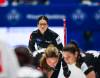 Jeffery Au / WCF
                                Team Canada skip Kerri Einarson watches as Briane Harris and Shannon Birchard sweep Tuesday during their match against Switzerland at the World Women&rsquo;s Curling Championship in Sandviken Sweden.