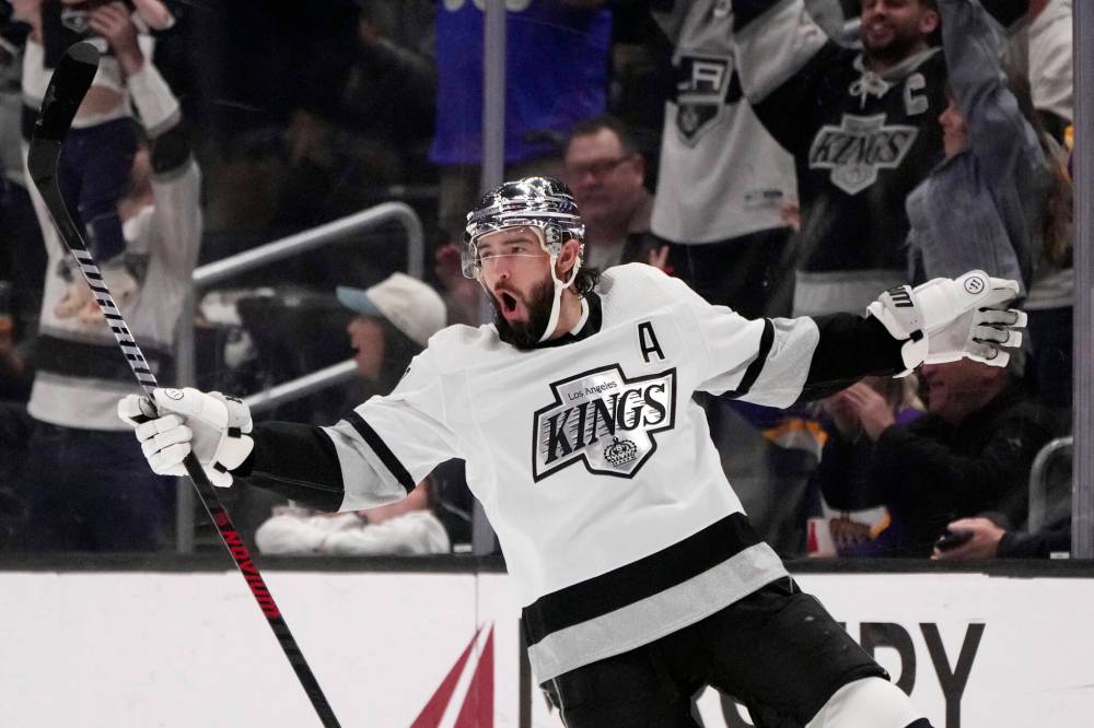MARCIO JOSE SANCHEZ / THE ASSOCIATED PRESS
Los Angeles Kings defenseman Drew Doughty celebrates after scoring during the third period.