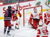 Winnipeg Jets’ Mark Scheifele (55) celebrates his goal against Detroit Red Wings goaltender Magnus Hellberg (45) during the first period. (The Canadian Press / John Woods)