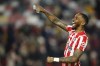 Brentford's Ivan Toney gestures to the crowd following the English Premier League soccer match between Brentford and Fulham at Brentford Community Stadium in Brentford, West London, Monday, March 6, 2023. (AP Photo/David Cliff)