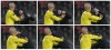 FILE - This combo shows a sequence of six images of a PSV supporter punching Sevilla's goalkeeper Marko Dmitrovic in the face during the Europa League playoff second leg soccer match between PSV and Sevilla at the Philips stadium in Eindhoven, Netherlands, Thursday, Feb. 23, 2023. A soccer hooligan who ran onto the pitch during PSV Eindhoven's Europa League match against Sevilla and threw a punch at the Spanish club's goalkeeper, Marko Dmitrovic, was sentenced Tuesday, March 7, 2023, to two months in prison. (AP Photo/Peter Dejong, File)