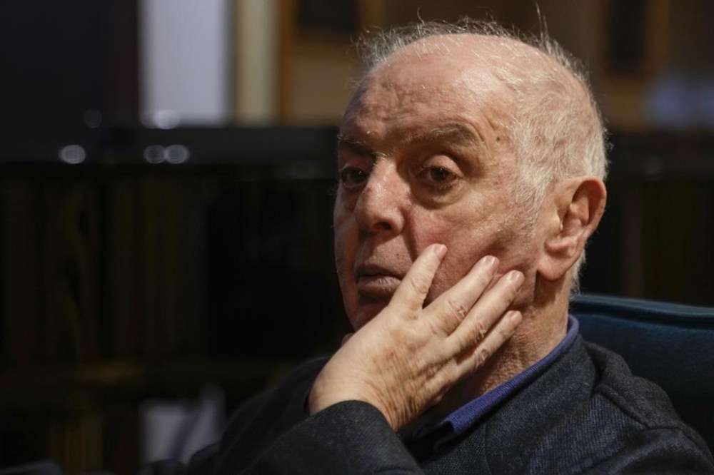 FILE - Argentine-born pianist and conductor Daniel Barenboim talks with The Associated Press during an interview, at La Scala theatre in Milan, Italy, on Feb. 14, 2023. Barenboim has canceled a piano recital at the Opera de Monte Carlo due to the effects of a serious neurological condition, the opera house announced on Wednesday March 8, 2023. (AP Photo/Luca Bruno, File)