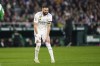Real Madrid's Karim Benzema gestures during the Spanish La Liga soccer match between Real Betis and Real Madrid at the Benito Villamarin stadium in Seville, Spain, Sunday, March 5, 2023. (AP Photo/Jose Breton)
