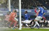 Everton's Demarai Gray scores, only for VAR to disallow the goal during the English Premier League soccer match between Brentford and Everton at Goodison Park in Liverpool, Saturday March 11, 2023. (Nick Potts/PA via AP)