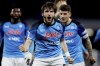 Napoli's Khvicha Kvaratskhelia celebrates scoring during the Serie A soccer match between Napoli and Atalanta at Diego Armando Maradona stadium in Naples, Italy, Saturday March 11, 2023. (Alessandro Garofalo/LaPresse via AP)
