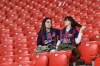 Barcelona supporters wait for the during the Spanish La Liga soccer match between Athletic Club and Barcelona at the San Mames stadium in Bilbao, Sunday, March 12, 2023. (AP Photo/Alvaro Barrientos)