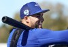 Toronto Blue Jays centre fielder George Springer smiles while taking part in batting practice during baseball spring training in Dunedin, Fla., on Tuesday, February 14, 2023. The Blue Jays took an 8-3 win over the Philadelphia Phillies in spring training action on Sunday. THE CANADIAN PRESS/Nathan Denette