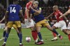 Newcastle's Bruno Guimaraes tries to break through Nottingham Forrest defence during the English Premier League soccer match between Nottingham Forest and Newcastle United at the City Ground stadium in Nottingham, England, Friday, March 17, 2023. (AP Photo/Rui Vieira)